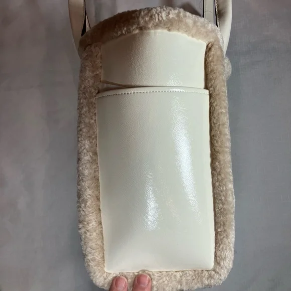 NWT kate spade Jett Faux Shearling Patent Leather Large Tote, Meringue White - Picture 7 of 15